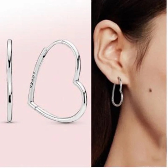 Pandora “LOVED” Heart Hoop Earrings $95 Mother’s Day Big Hoop - Picture 1 of 17